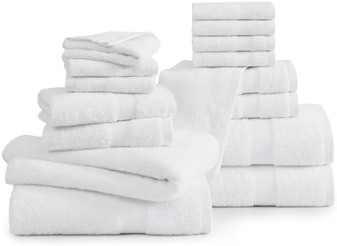 Premium 16-Piece White Bath Towels Set - Luxury Cotton for Wet Dry