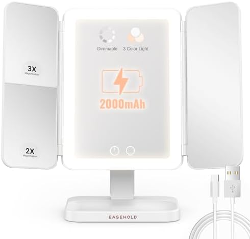 EASEHOLD Trifold Makeup Mirror with Touch Control for Women