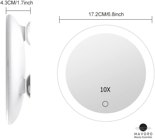 10X Magnifying Mirror for Travel with LED Light