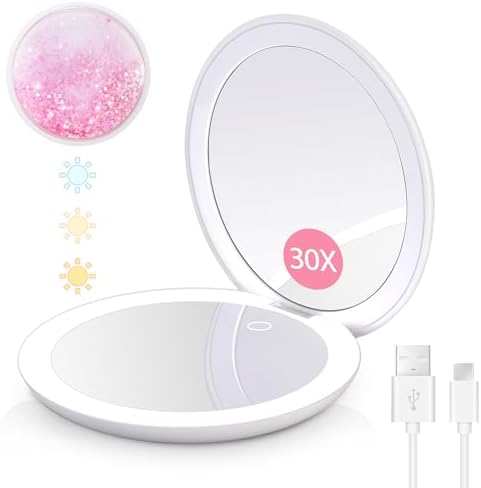 Compact Rechargeable Magnifying Mirror for Travel with Quicksand Design