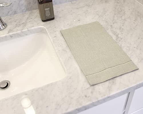 CleverDelights Light Stone Hemstitch Hand Towels x6 - 14x22