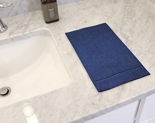Elegant Navy Hemstitch Hand Towels