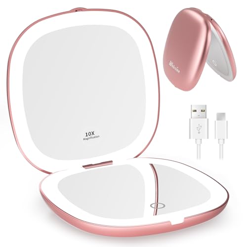 Wobsion 10x Travel Mirror with Light Rose Gold 4in