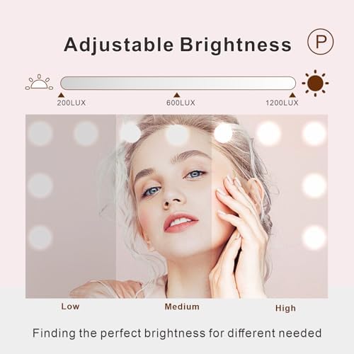 LOMRECS Vanity Mirror with 15 Dimmable Led Bulbs and USB Touch Control
