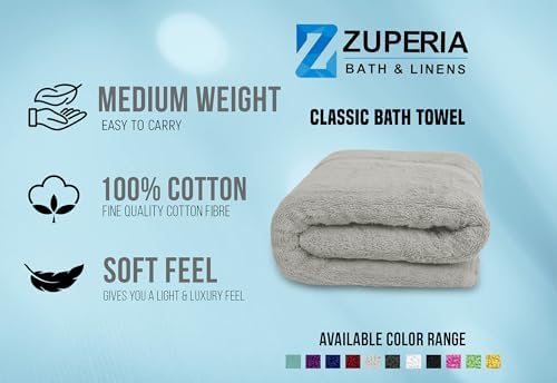 Zuperia Premium 100 Cotton Lightweight Absorbent 30x60-inch 4-Pack Cloud Grey
