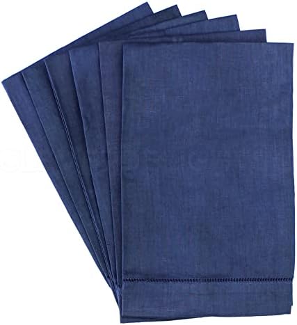 Elegant Navy Hemstitch Hand Towels
