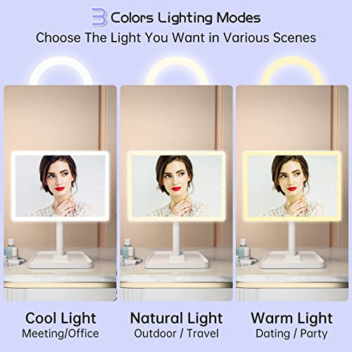 FUNTOUCH Rechargeable Makeup Mirror with Lights Phone Holder