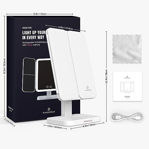 EASEHOLD Trifold Makeup Mirror with Touch Control for Women