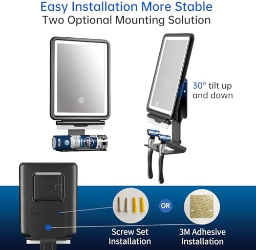 No Fog shower mirror with Squeegee 3-light modes