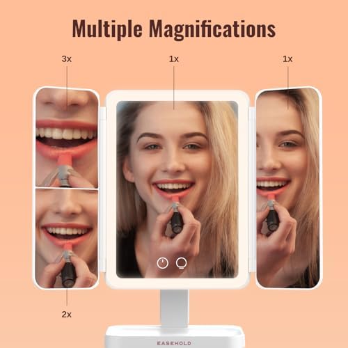 EASEHOLD Trifold Makeup Mirror with Touch Control for Women