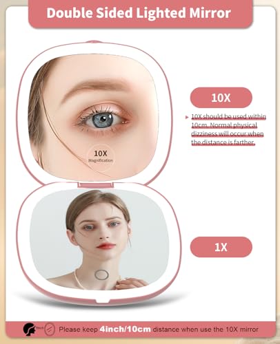 Wobsion 10x Travel Mirror with Light Rose Gold 4in
