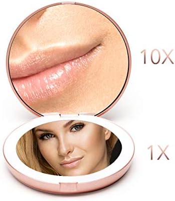 Fancii LED Lighted Travel Makeup Mirror 1x 10x Magnification Rose Gold