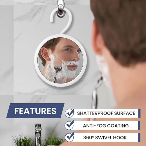 Mirrorvana - Hangable Round Fogless shower mirror with 360 Swivel Rotatable Hook