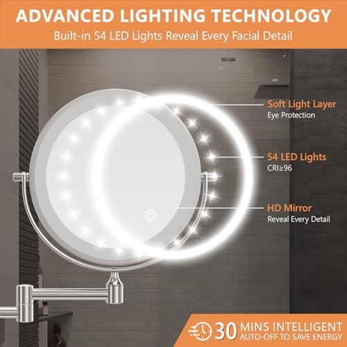 Wall-Mounted Digital Makeup Mirror 8 with 1X10X Magnification