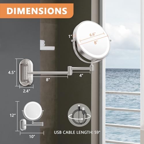 Wall-Mounted Digital Makeup Mirror 8 with 1X10X Magnification