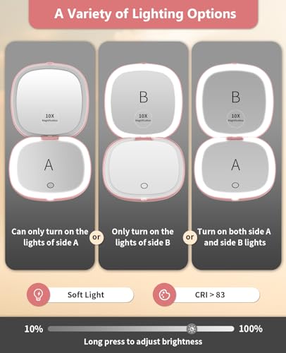 Wobsion 10x Travel Mirror with Light Rose Gold 4in