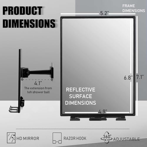Shower Mirror with 2 Replaceable razors Squeegee 360 Adjustable