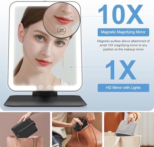 Gospire Compact 10x Makeup Mirror with LED Lights Stand