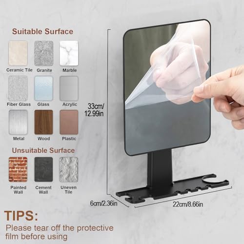 Fogless Shower Mirror with Razor Holder Anti-Fog Space-Saving Antibacterial