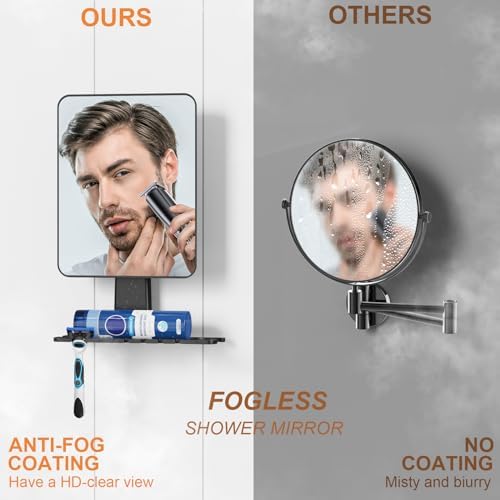Fogless Shower Mirror with Razor Holder Anti-Fog Space-Saving Antibacterial