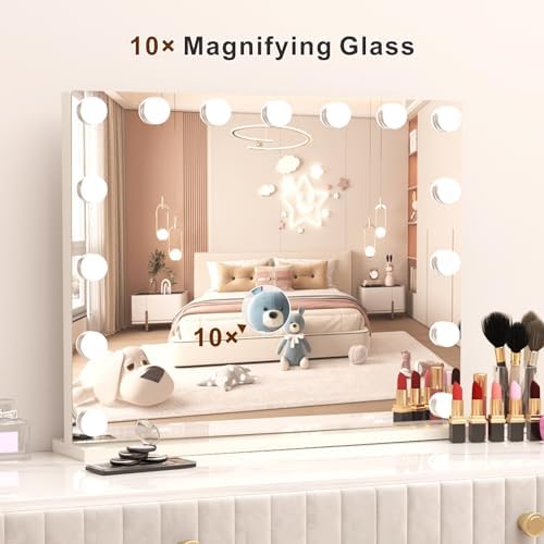 LOMRECS Vanity Mirror with 15 Dimmable Led Bulbs and USB Touch Control