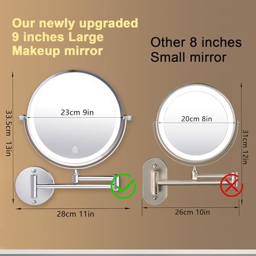 9 inch Large Rechargeable Lighted Makeup Vanity Mirror