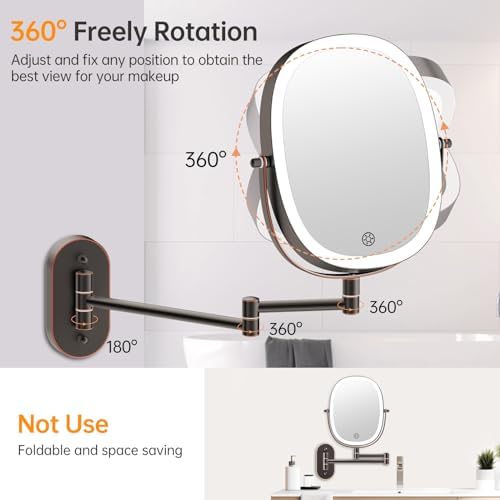 Rechargeable LED Wall-Mounted Makeup Mirror with 7x Magnification