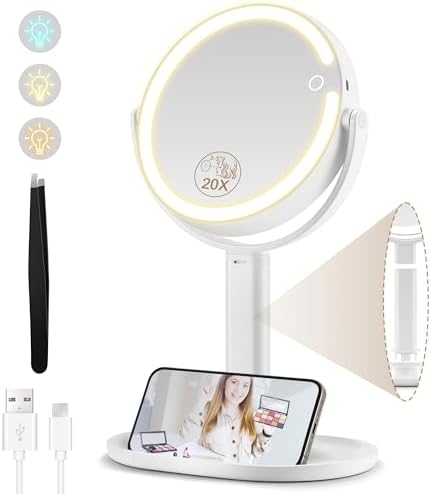 Double-Sided Makeup Mirror with Lights