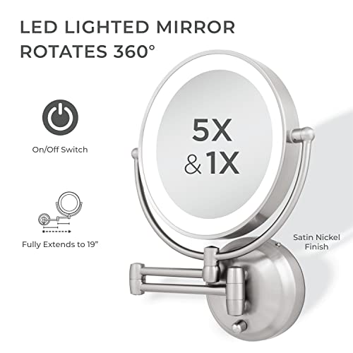 Zadro 11 LED Wall-Mounted Shaving Mirror w Dual Magnifications