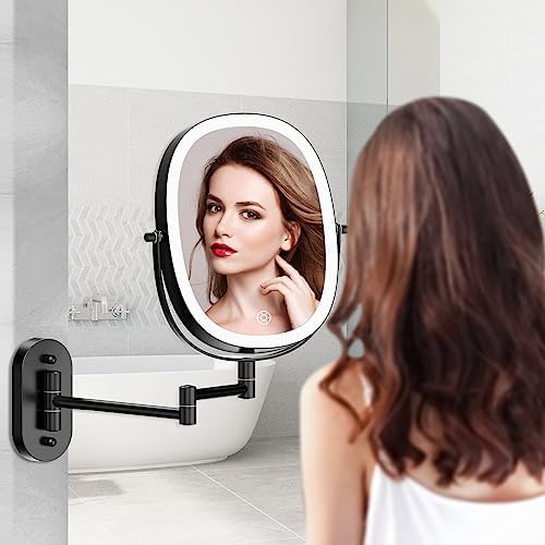 Durable Wall-Mounted Makeup Vanity Mirror with Rechargeable LED 1x7x Magnification
