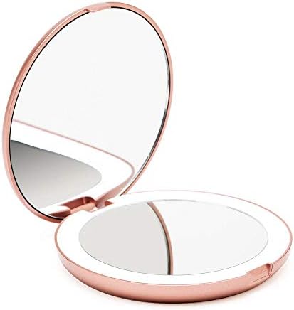Fancii LED Lighted Travel Makeup Mirror 1x 10x Magnification Rose Gold