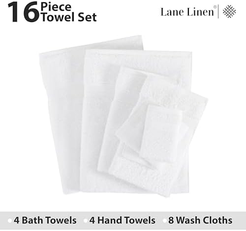 Premium 16-Piece White Bath Towels Set - Luxury Cotton for Wet Dry