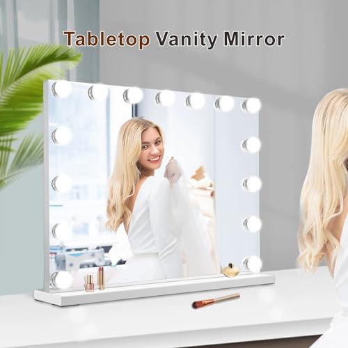 LOMRECS Vanity Mirror with 15 Dimmable Led Bulbs and USB Touch Control