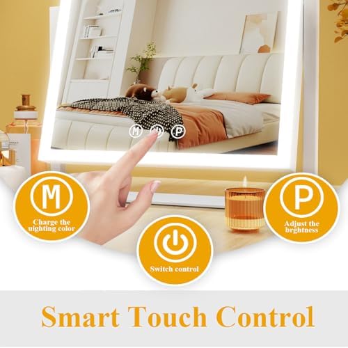Upgraded LED Vanity Mirror with 360 Rotation and Smart Touch Control