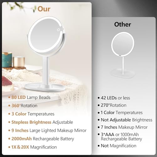 Perfect Dual-Sided 1x20x Magnifying Mirror with Lights Touch Switch