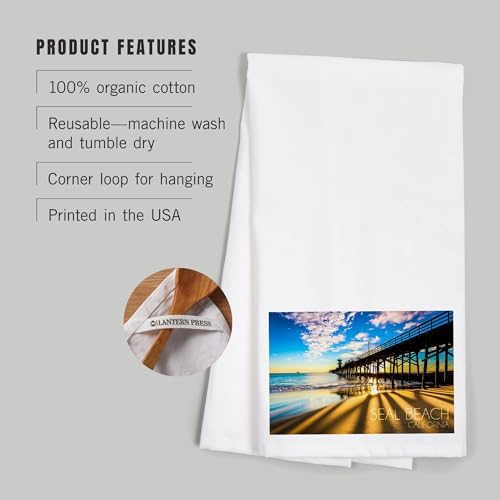 Lantern Press California Seal Beach Pier at Sunset 100 Cotton Beach Towel