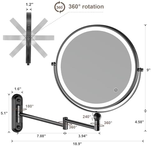 Stylish 9 Makeup Mirror with Rechargeable Battery and Adjustable Design
