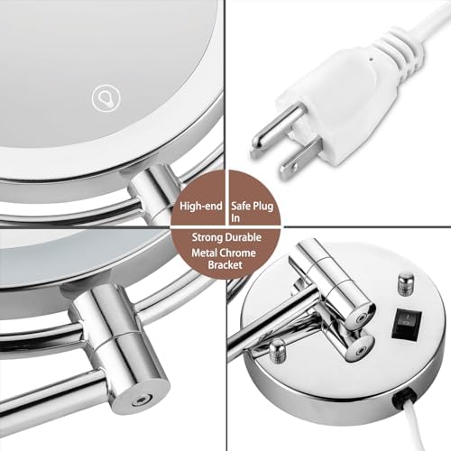 10-Inch wall-mounted Lighted Makeup Mirror with 1x 10x Magnification