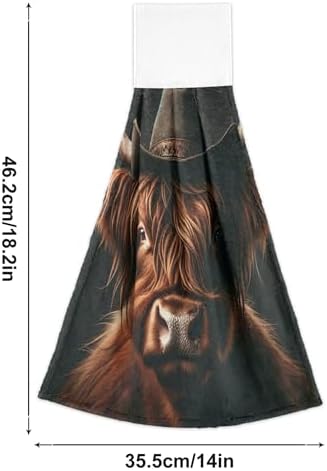 Scottish Highland Cow Fingertip Towels 2PCS Absorbent Kitchen Linen with Loop