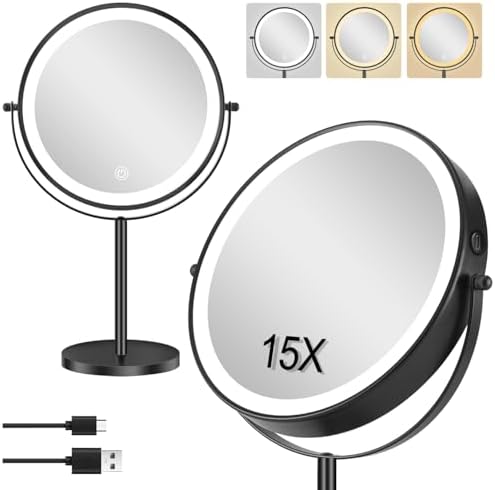 ALHAKIN 9 Lighted Makeup Mirror with Magnification Rotation and Adjustable Light