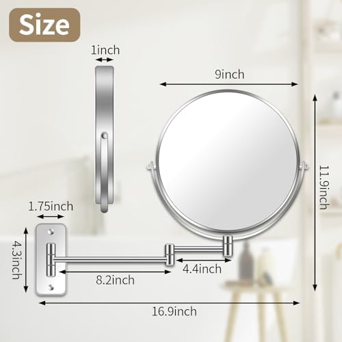 BTremyr 9-Inch Large Wall-Mounted Double-Sided 7X Magnifying Mirror
