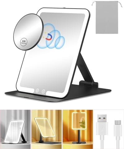 Gospire Compact 10x Makeup Mirror with LED Lights Stand