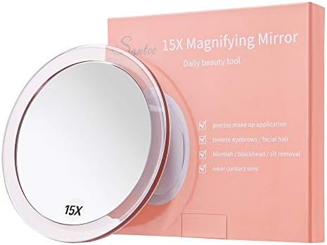 Santoo 15X Magnifying Mirror - Compact with suction cups for makeup precision