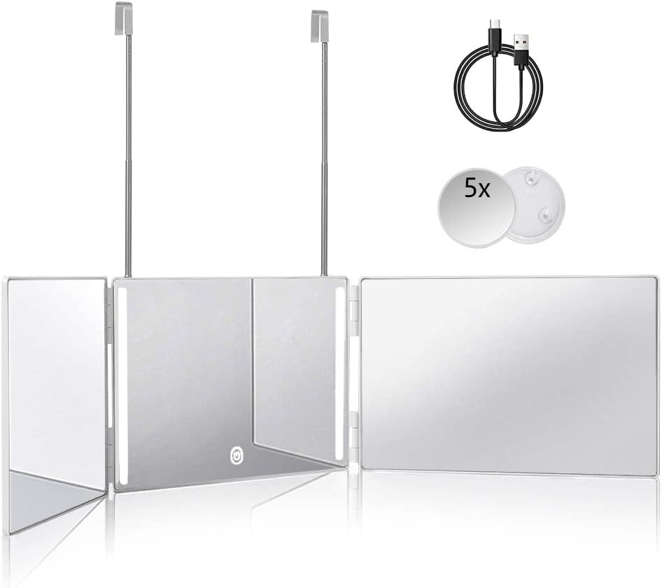 360 Trifold Mirror with LED Lighting and 5X Magnification