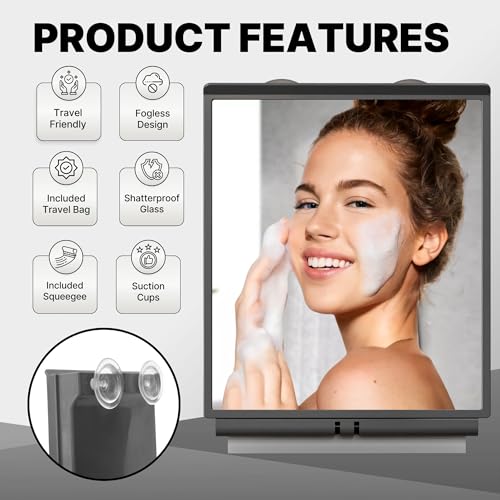 Fogless Shower Mirror with Squeegee Travel Case