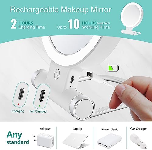 Elegant Dual-Sided Magnifying Mirror with Light for Makeup Travel