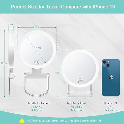Elegant Dual-Sided Magnifying Mirror with Light for Makeup Travel