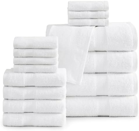 Premium 16-Piece White Bath Towels Set - Luxury Cotton for Wet Dry