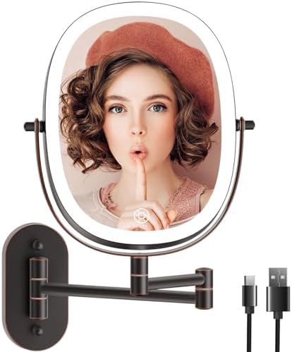 Rechargeable LED Wall-Mounted Makeup Mirror with 7x Magnification