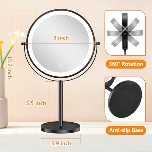 ALHAKIN 9 Lighted Makeup Mirror with Magnification Rotation and Adjustable Light